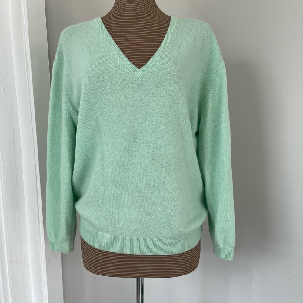 J Crew Cashmere Mint Green V-Neck Women's Oversized Sweater size S EUC